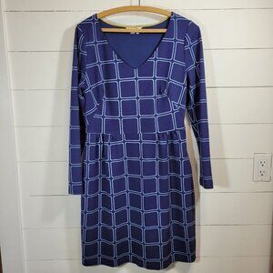 EUC Boden Dress Women's sz 10R Eliza Ponte V-neck Long Sleeve Blue Square Dress